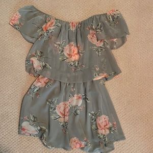 MuMu off the shoulder floral romper